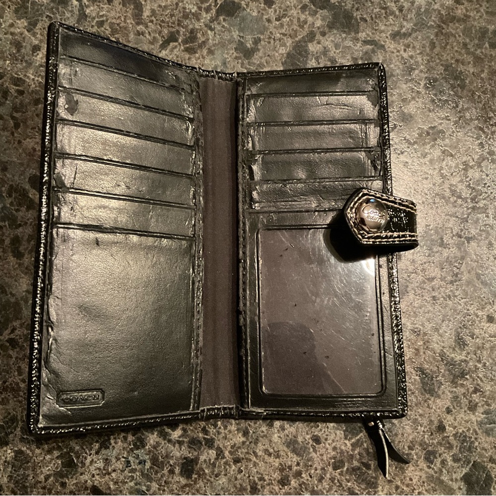 Coach Signature Card Holder in Black and Gray - Picture 3 of 5